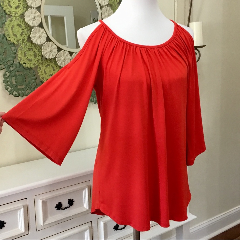 NWT Karen Kane Orange Cold Shoulder Blouse - A